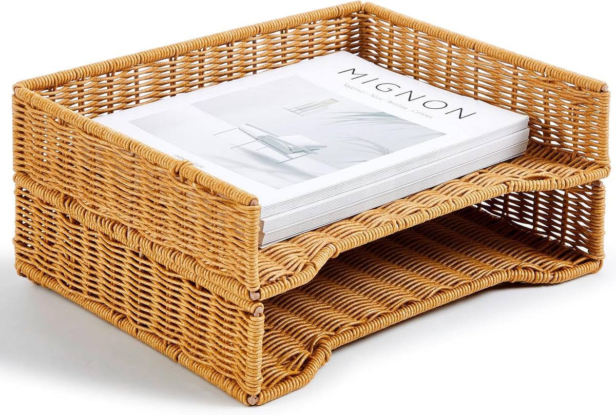 Yeaqee 2 Pcs Paper Tray Organizer for Desk Woven Letter A4 File Organizer