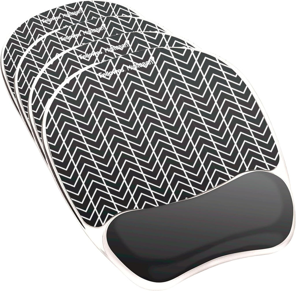 Fellowes Photo Gel Mouse Pad Wrist Rest with MICROBAN - Black Chevron (9549901) (Pack of 4)