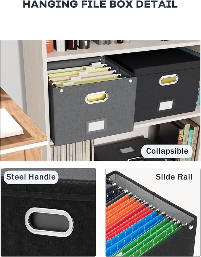 2 Pack File Organizer Box with Lid, Large Hanging Filing Box with Mesh Pocket - Image 3