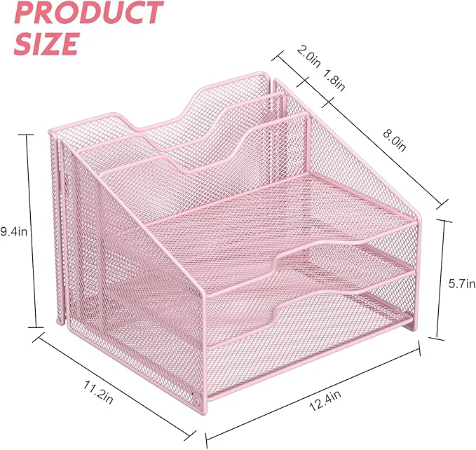 Samstar Pink Desk File Organizer, Mesh Letter File Folder Holder - Image 2