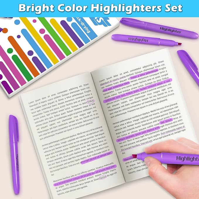 Duchong Highlighters, 30 Packs Purple Highlighter Bright Colors Bulk, Chisel - Image 6
