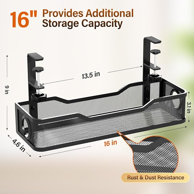 2 Pack Under Desk Cable Management Tray, Cinati Cord Organizers - Image 6