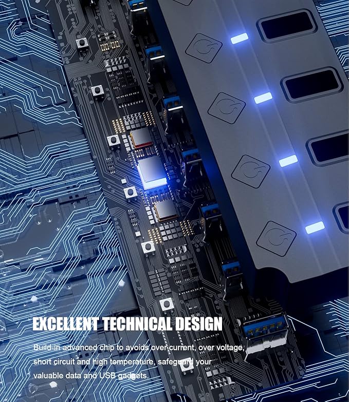 USB 3.0 Hub, PANPEO 7-Port USB Data Hub Splitter - Image 6