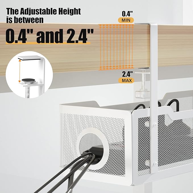 Under Desk Cable Management Tray White, Cinati Wire Organizers No Drill - Image 2