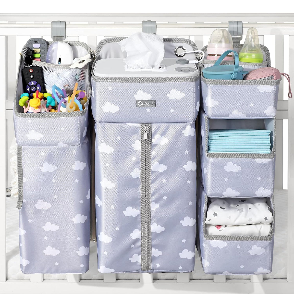 Orzbow 3-in-1 Hanging Diaper Caddy Organizer for Changing Table, Grey Cloud