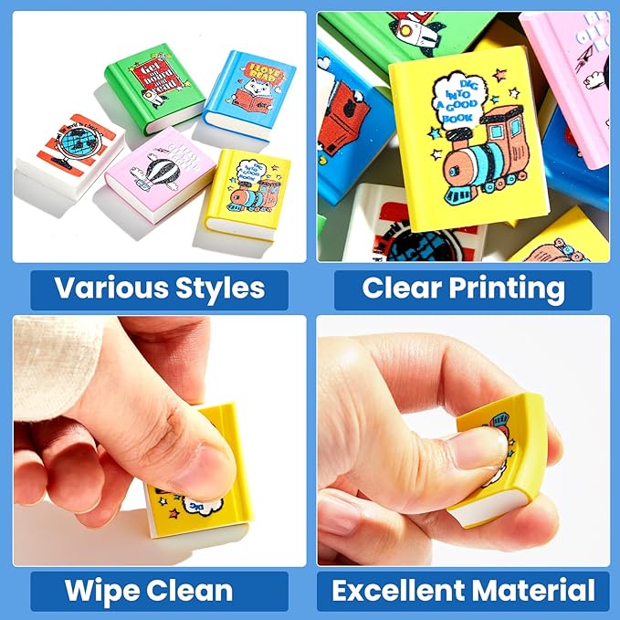 party greeting 100Pcs I Love to Read Pencil Erasers Fun Erasers Bulk - Image 3