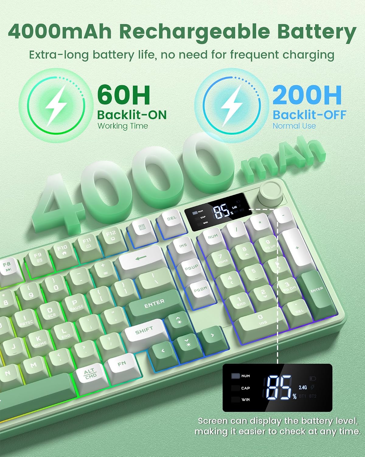 Keymatic Gaming Keyboard Wireless Creamy Keyboard with Media Knob & Scree...