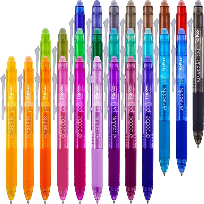 ParKoo 26 Colors Erasable Gel Pens, Retractable Erasable Pens Fine Point by Parkoo