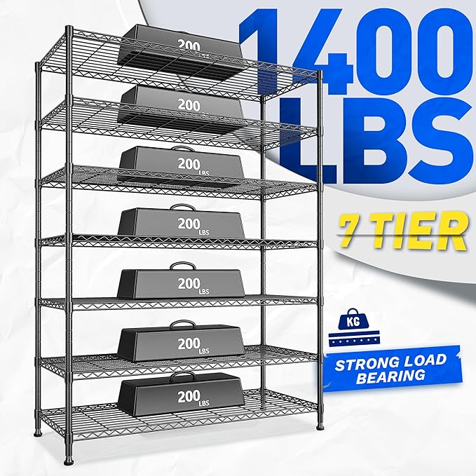 82.6H Metal Shelving Unit 7 Tier Storage Shelves Adjustable Wire Shelving Metal - Image 4