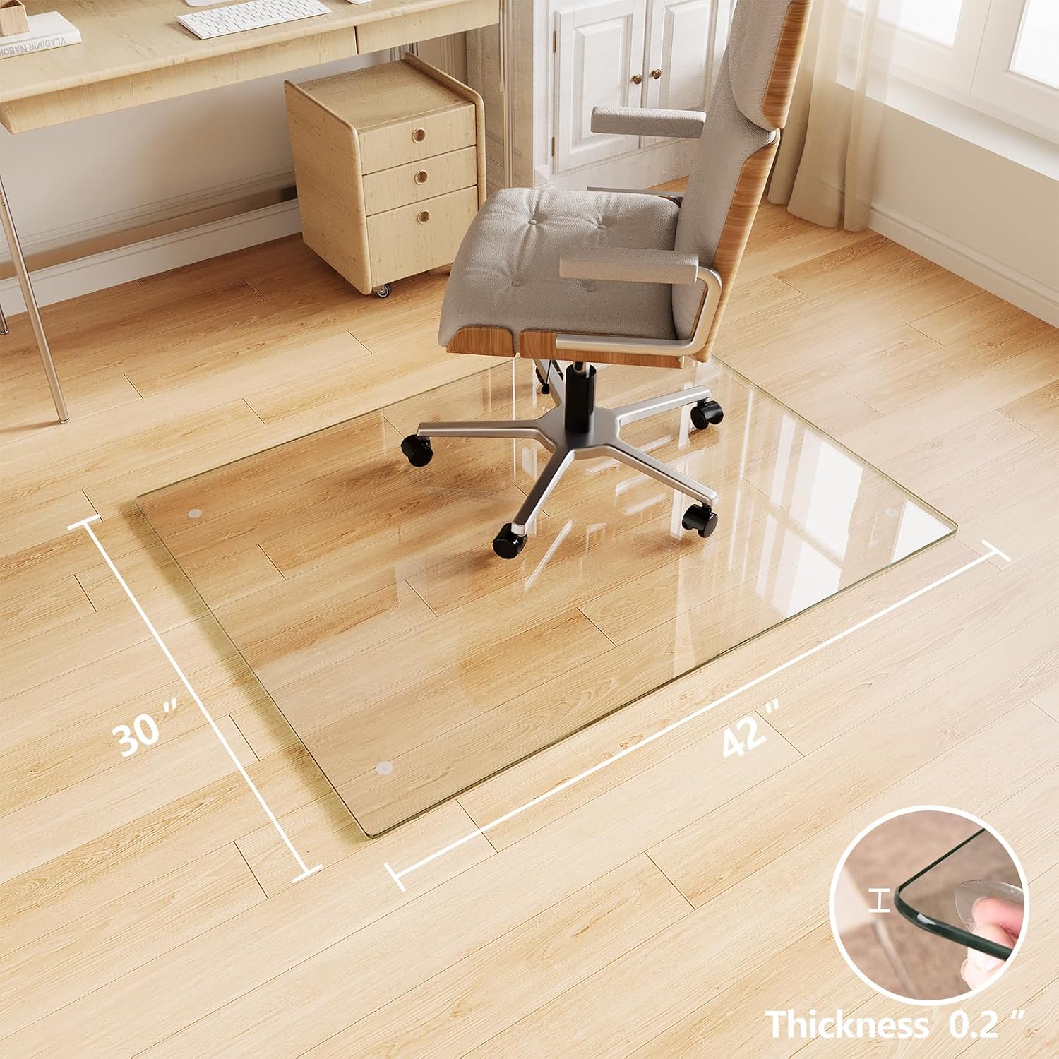 Tempered Glass Chair Mat for Carpet, 30"x42" Clear Floor Mat | Office Chair Mat for Rolling Chairs Carpet & Tile Floor with Rounded and Polished Edges, Noise-Free Gliding Shatterproof