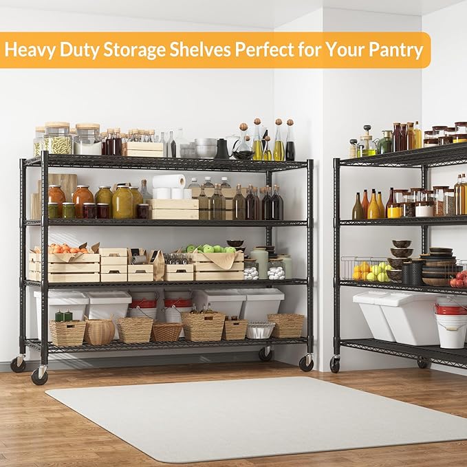 Himimi Storage Shelves with Wheels, 4-Tier Heavy Duty Steel Wire Rack Storage - Image 3