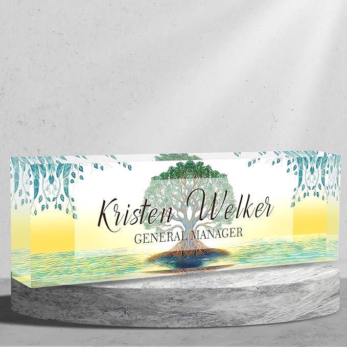 AZUFEMOS Personalized Acrylic Desk Name Plate Custom Employee Appreciation by AZUFEMOS