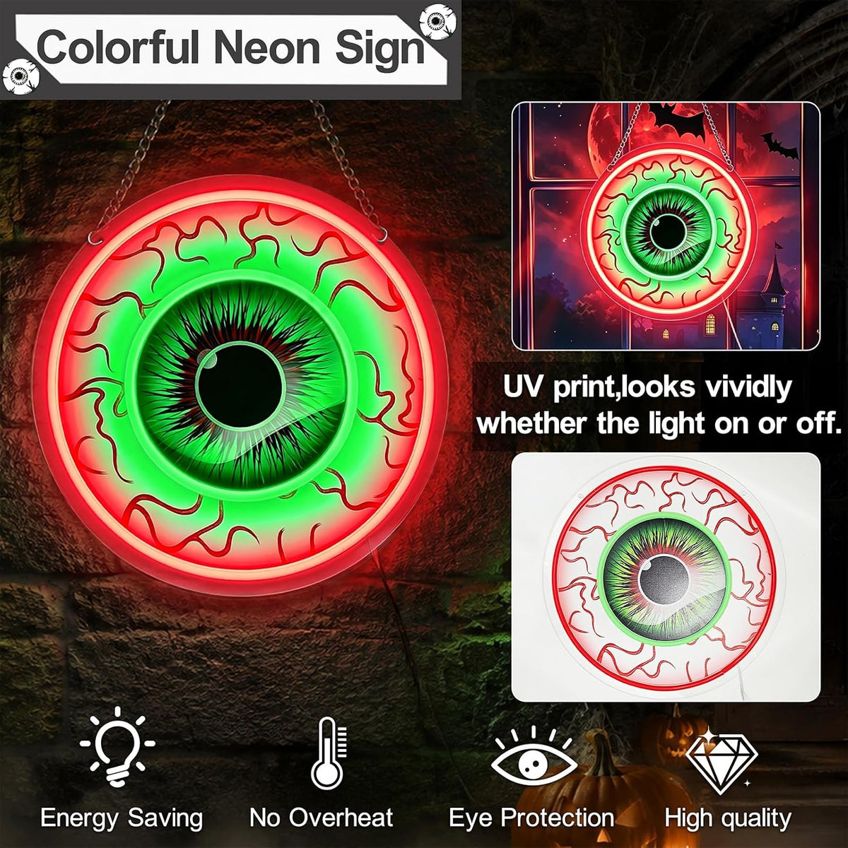 Halloween Eyeball Neon Signs Led Lights, Window Wall Decorations Indoor