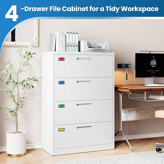 PEUKC 4 Drawer File Cabinet, Lateral Filing Cabinets - Image 7
