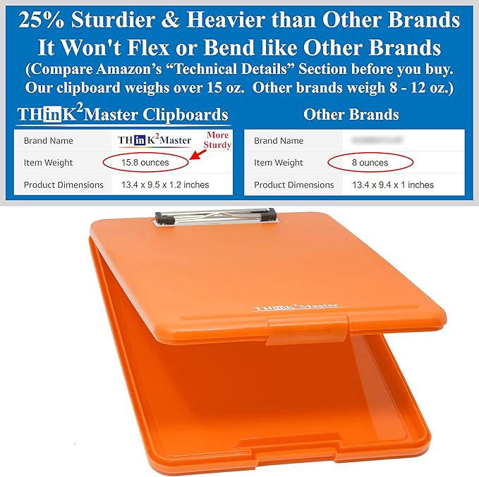 Think2Master Orange Plastic Storage Clipboard. | 25% Heavier & Sturdier| Heavy - Image 2