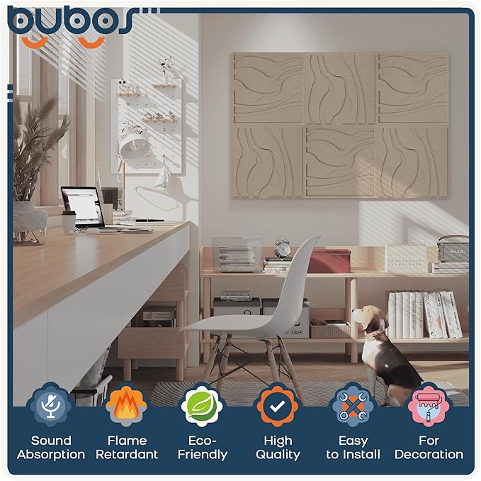 BUBOS Large Acoustic Panels, Self-adhesive Sound Absorbing Panels Decorative - Image 3