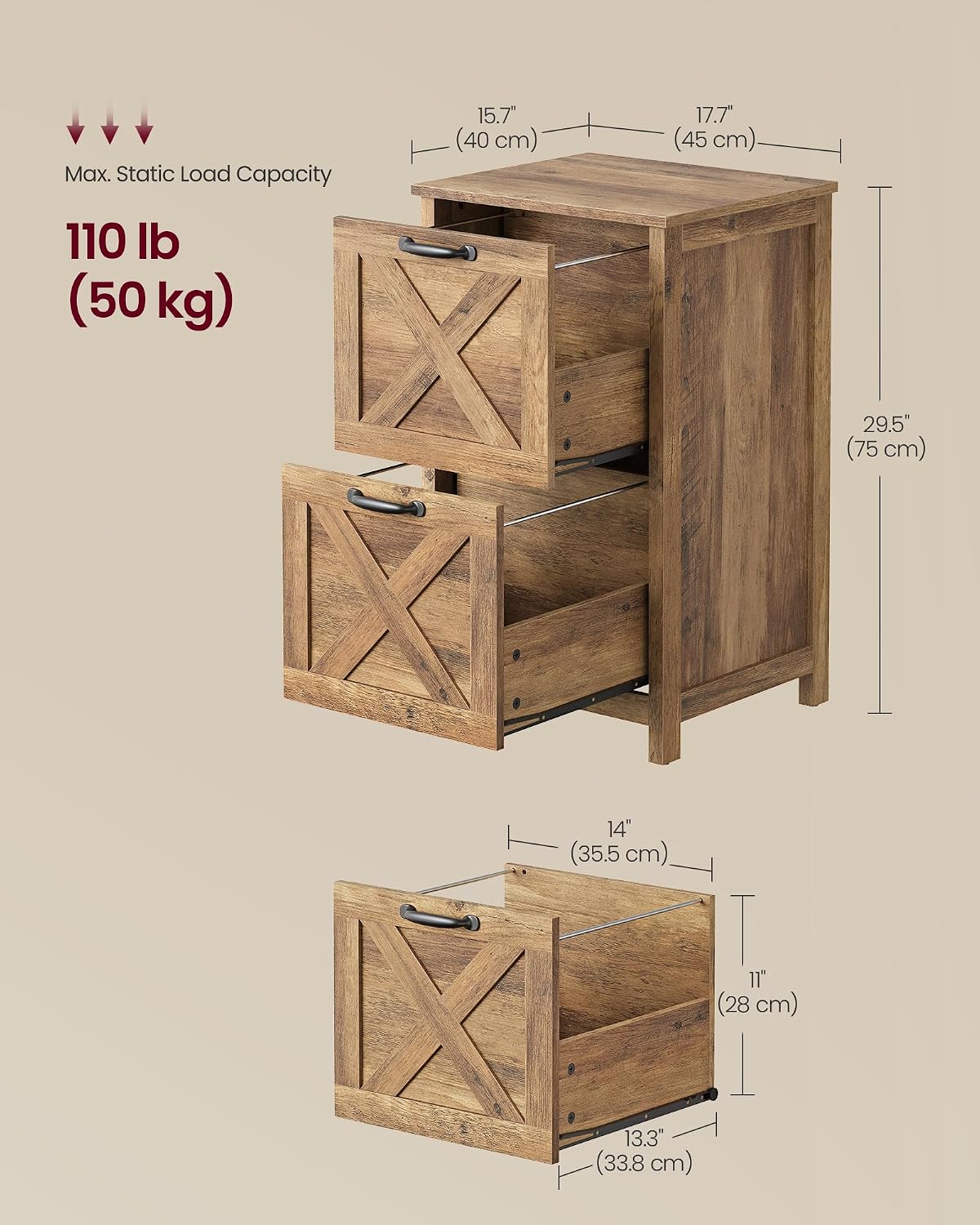 vasagle file cabinet, 2-drawer filing cabinet for home shown in use