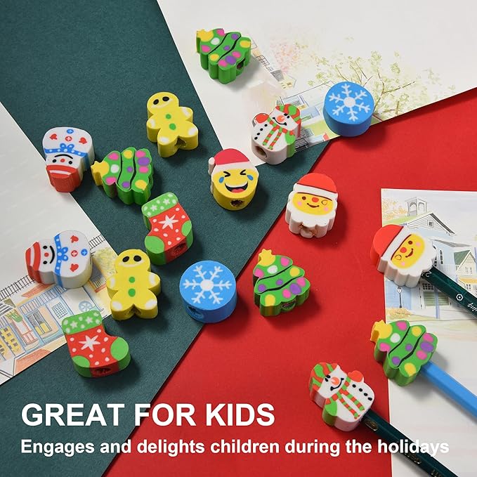 42 Pieces Christmas Pencil Top Erasers - Image 7