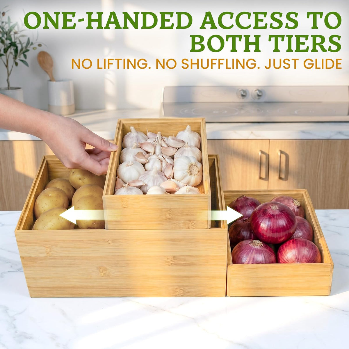 HOMESTEAD 3-Piece Stackable Bamboo Storage Box, Large Storage Bin, Wooden Box...
