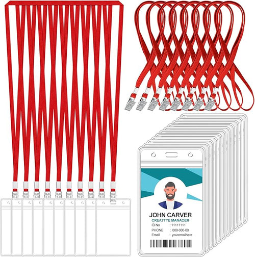 100 Pcs Clear Vertical Badge Id Card and 100 Pcs Lanyard, Reusable Lanyards by Orcielo