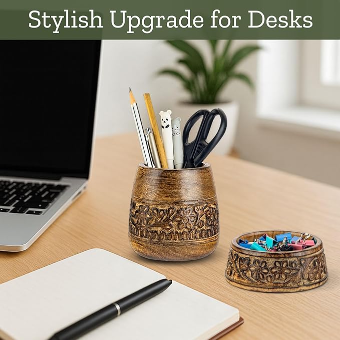 Mie Creations Wooden Desk Organizer Set of 2 Pen Holder, Paper Clip Storage - Image 7