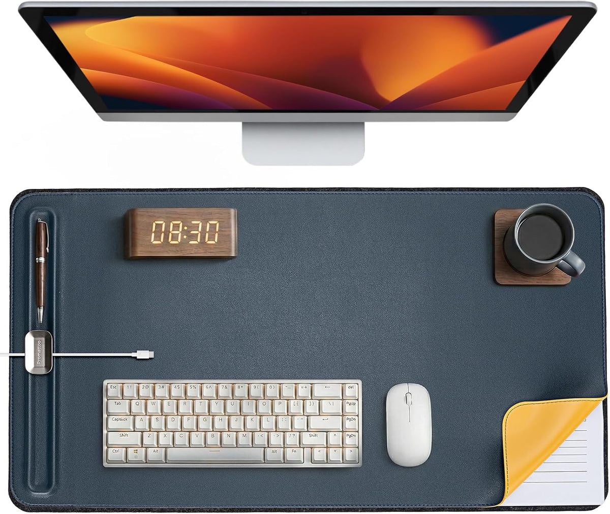 Desk Mat – Double-Sided Vegan Leather & Felt | Built-In Magnetic Cable Or...