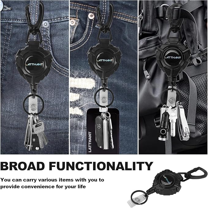 LATTHANT Badge Holder Retractable Clip, Heavy Duty Retractable Keychain - Image 2