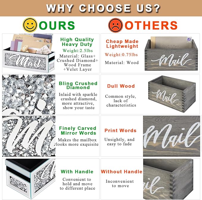 Crushed Diamond Mail Organizer, Crystal Mail Organizer Countertop, Mirror - Image 6