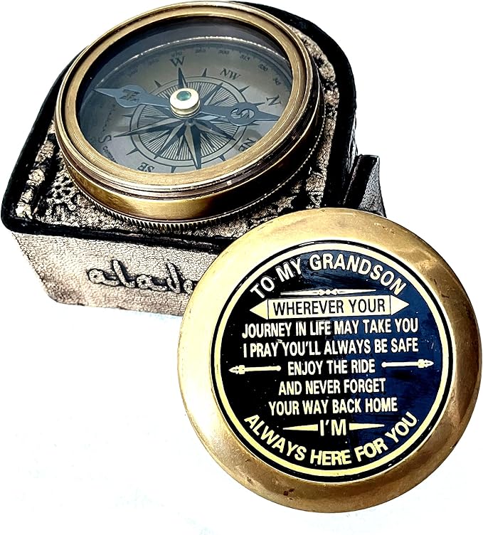 Gift for Grandson Brass Compass Engraved Quote | Memory Present to My Grandson by aladean