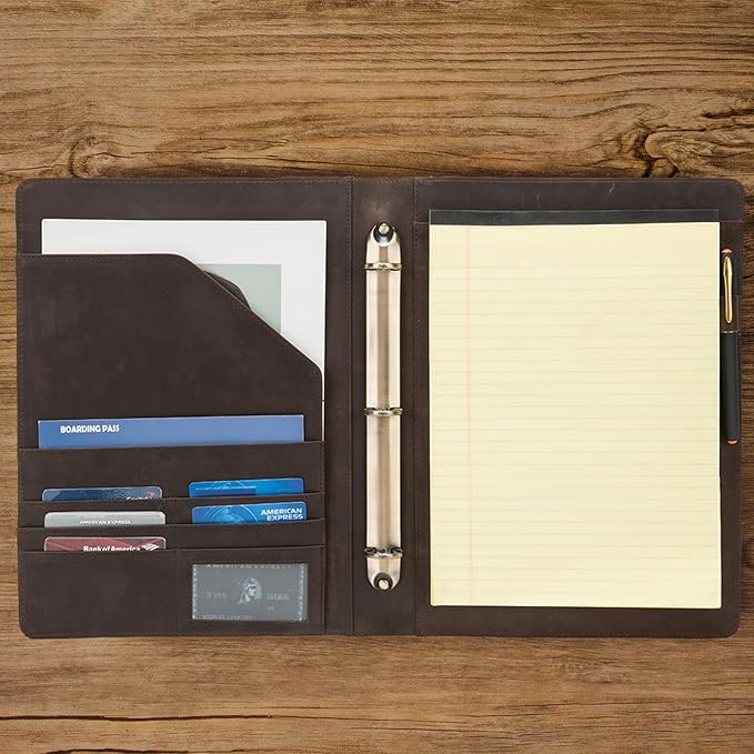 Geslun Genuine Leather 3 Ring Binder, 8.5 x 11 Letter Size Folio - Image 2