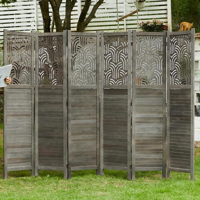 Svimi Folding Room Divider, 66.9 Inch 6 Panels Wood Carved Privacy Screens - Image 9