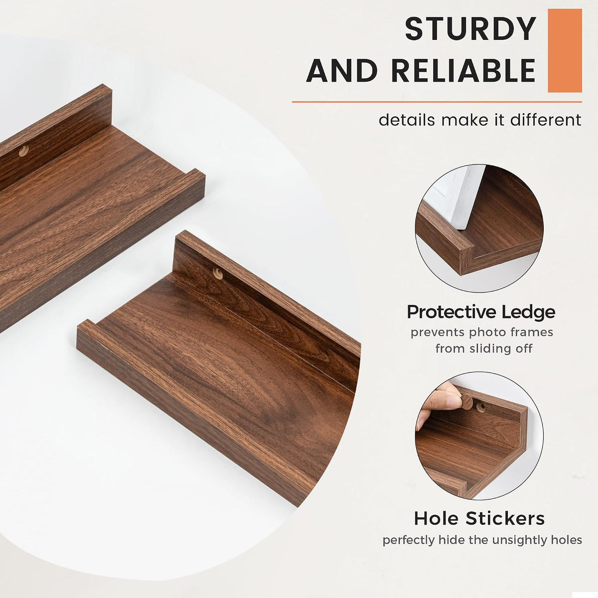 Picture Ledge Shelf, Floating Shelves for Wall, 48" W Set of 2, Walnut