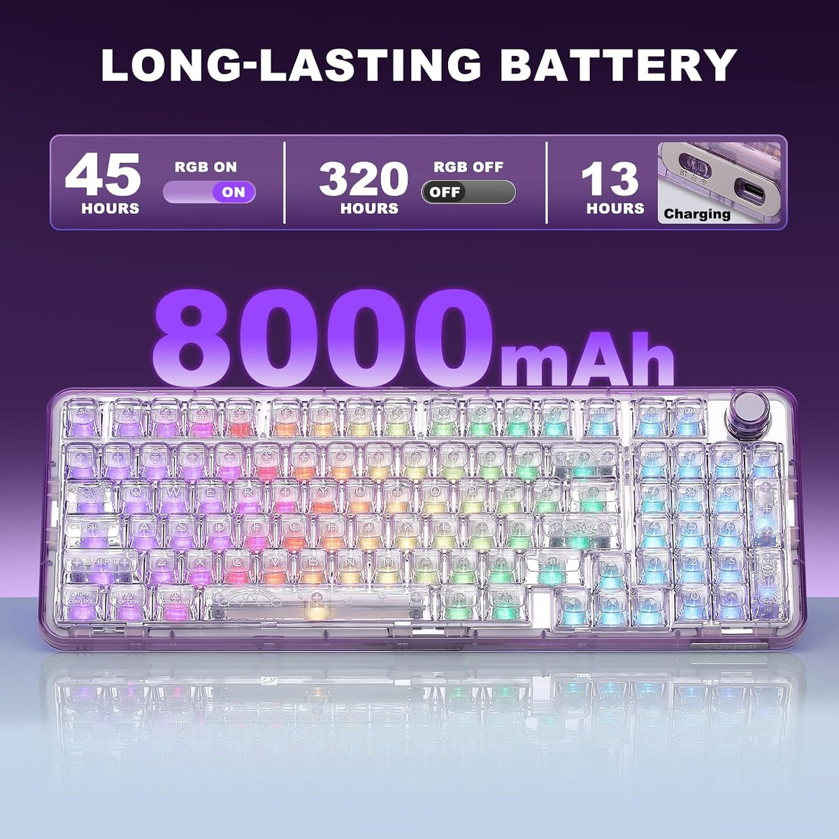 YUNZII X98 Wireless Mechanical Keyboard with Knob (Purple, Crystal Switch)