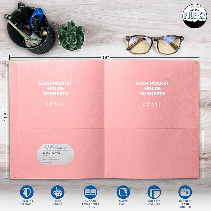 FILE-EZ Two-Pocket Folders, Durable Textured Paper - Image 2