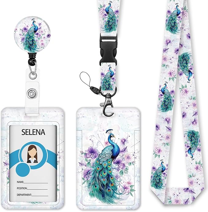 Peacock Lanyards for ID Badges, Badge Holder by Mcapirivo