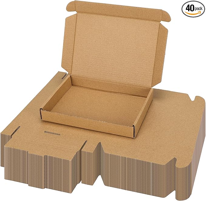 PHAREGE 7x5x1 Inch Shipping Boxes 40 Pack Brown, Tab Lock Tuck Top Mailer Boxes by PHAREGE