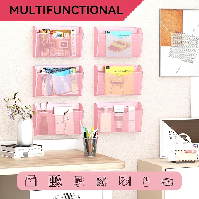 GDINDINFAN 3 Single Pocket Wall File Holder, Mesh Hanging File Folder Paper - Image 6