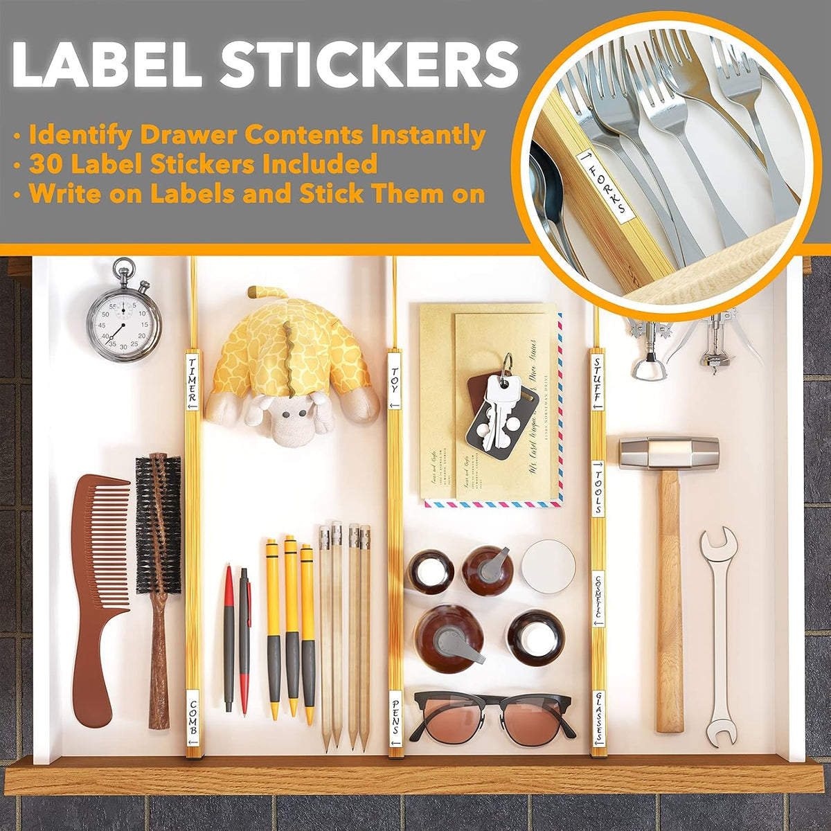 SpaceAid Bamboo Drawer Dividers (Need 2.35" Deep Drawer) Kitchen Adjusta...