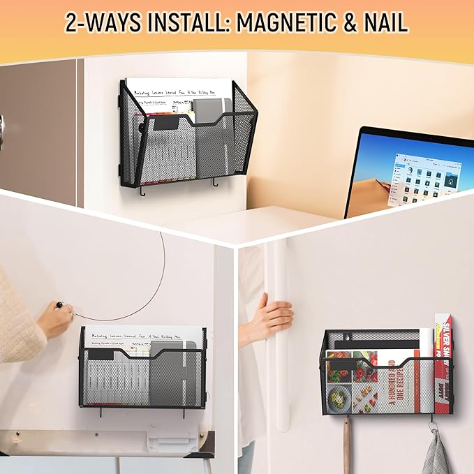 Docnest 3 Pack Magnetic Wall Mounted File Holders, Mesh Letter Organizer - Image 5