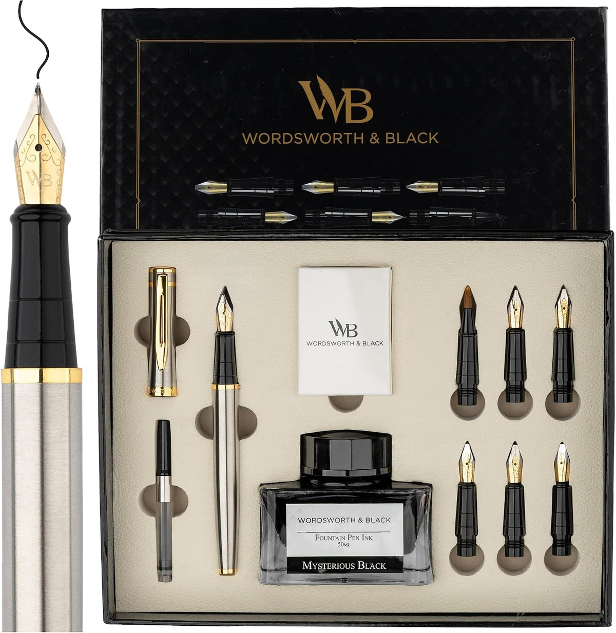 Wordsworth & Black Calligraphy Pen Gift Set, Includes Bottle, 6 Cartridges