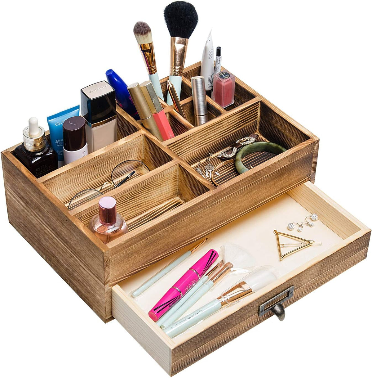 Rustic Wooden Organizer Cosmetic Storage Cabinet Makeup Display Box Office Su...