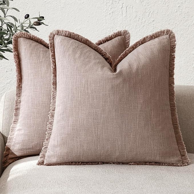 Foindtower Set of 2 Decorative Linen Fringe Throw Pillow Covers Cozy Boho by Foindtower