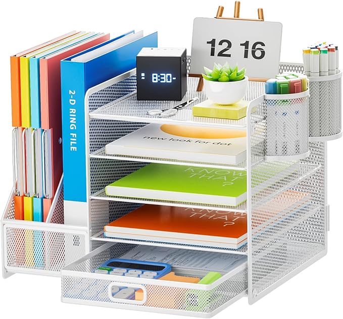Marbrasse Desk Organiser with File Holder, 5-Tier Paper Letter Tray Organiser by Marbrasse