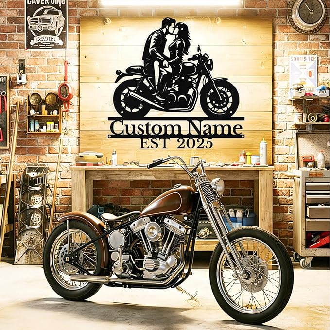 Custom Motorcycle Couple Metal Signs Personalized Biker Couple Name Sign Custom - Image 8