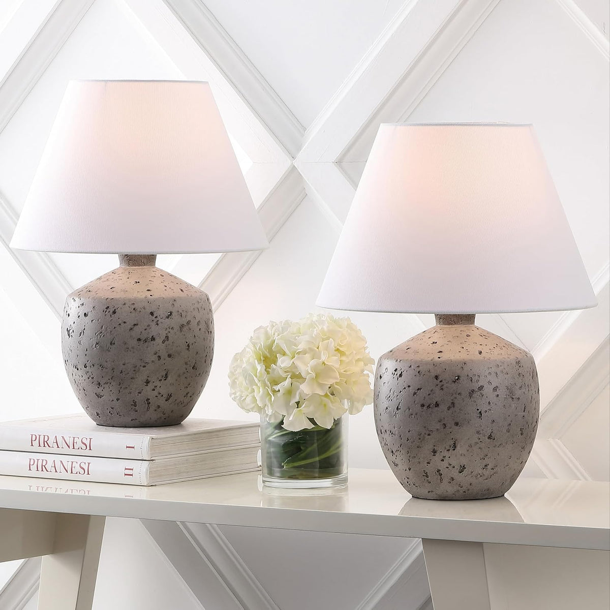 JONATHAN Y Myron 18" Concrete Effect Table Lamp, Antique Gray, Set of 2
