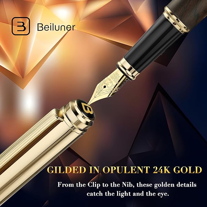 BEILUNER 316 Fountain Pen, Stunning Luxury Blackwood, 24K Gilded Nib, Gorgeous - Image 7
