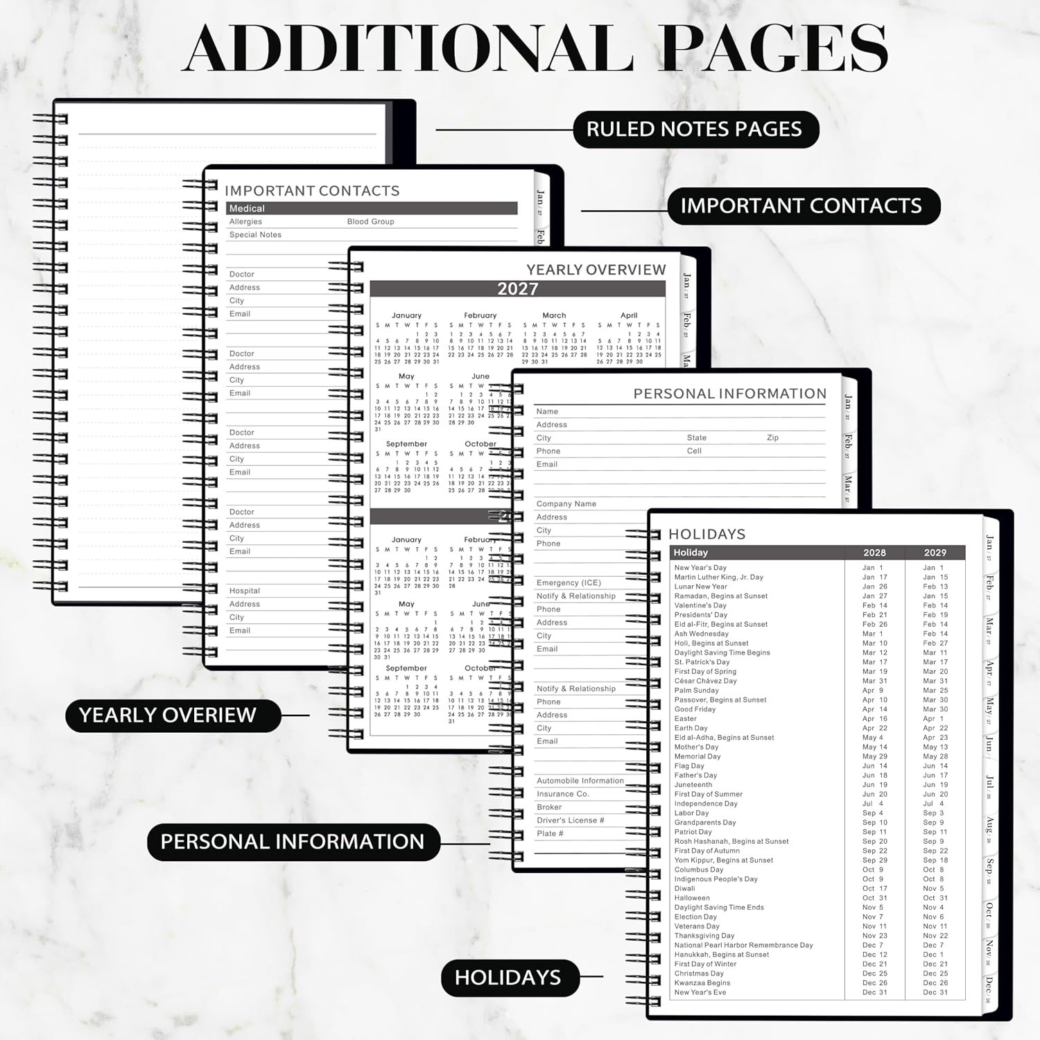 2026-2029 Monthly Planner/Calendar - 3 Year Monthly Planner 2026-2029, July 2026 - June 2029, 6.4" x 8.5", 36 Months Planner with Tabs, 30 Notes Pages, Double-Side Pocket, Holidays, Julian Dates