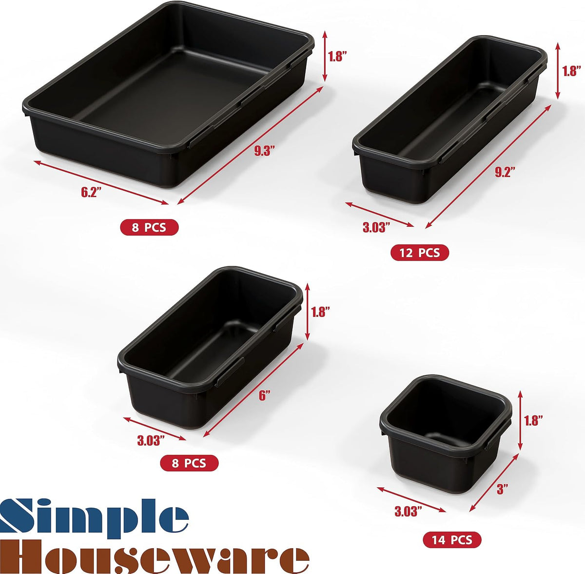 Simple Houseware Interlocking Desk Drawer Bins Organizer, 42 Packs, Black