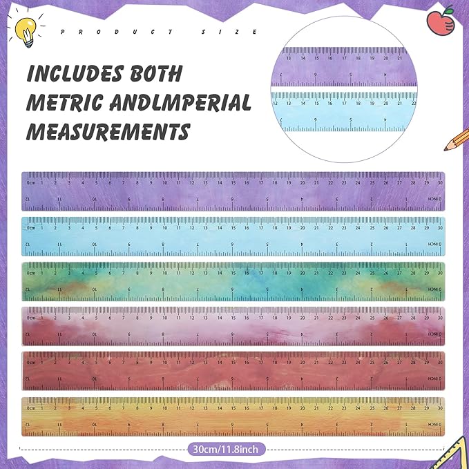 ForraFun 120 Pcs 12 Inch Plastic Ruler Bulk Colorful Transparent Ruler - Image 2
