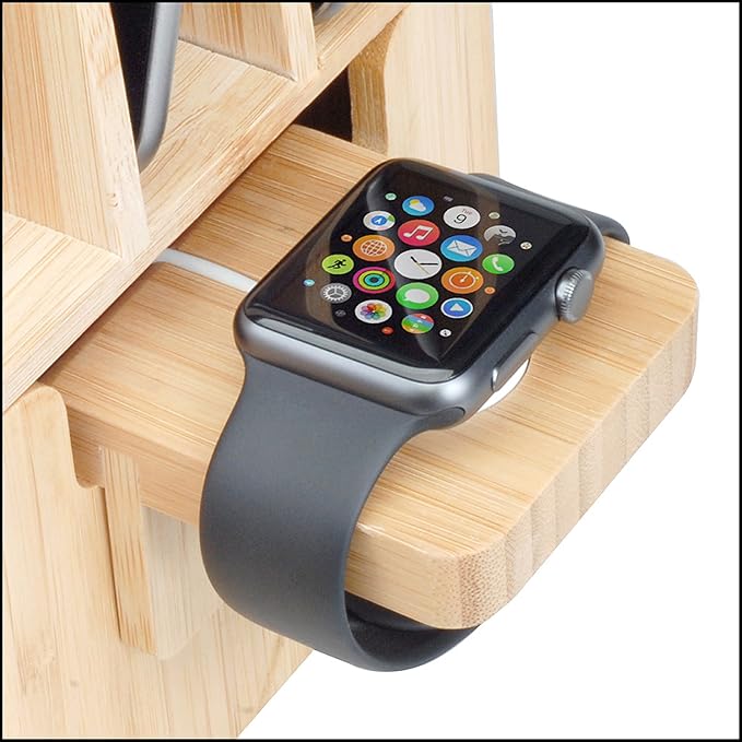 MobileVision Bamboo Charging Station & Compatible Apple Watch Adapter Combo - Image 2